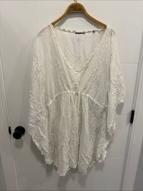Amina Muaddi Embroidered White Boho Tunic Cover-Up size XL